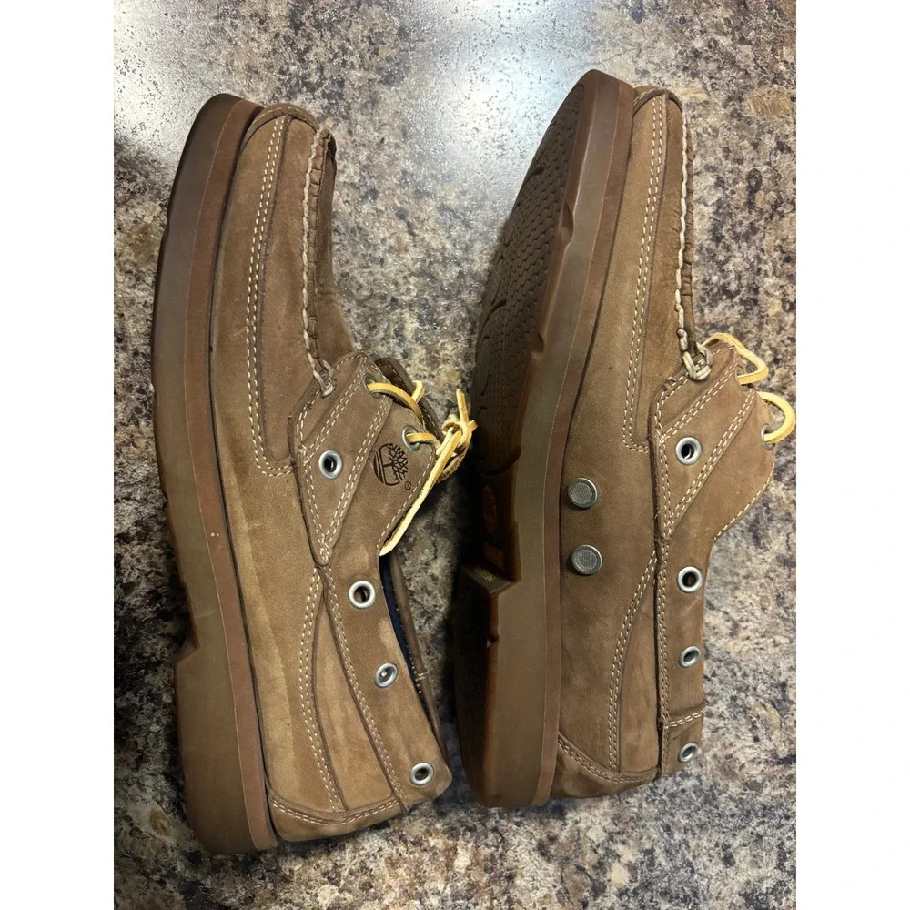 Timberland Mens 8.5 M Brown Leather Boat Shoes Loafers 72068 Nautical Deck Shoes